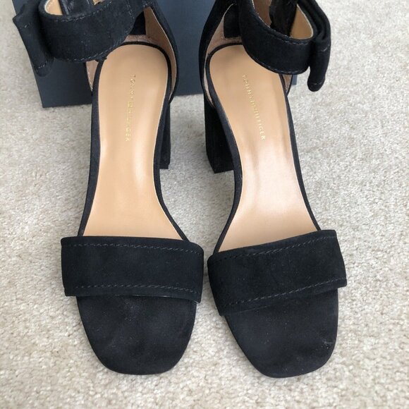 Tommy Hilfiger Womens Black Suede Zip Up Open Toe Block Heeled Sandal Size 8.5 - Picture 3 of 10